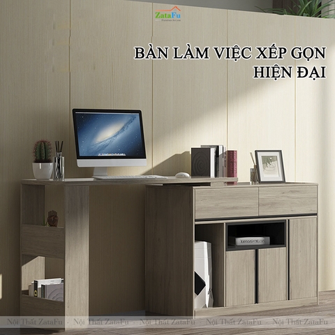 Bàn Làm Việc Gỗ Xếp Gọn Kèm Tủ Hồ Sơ Tùy Chỉnh BLV-159 ZataFu