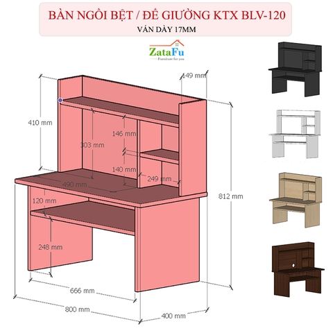 Bàn Ngồi Bệt Bàn Học Trên Giường Sinh Viên BLV-120 Gỗ MDF Dày 17mm