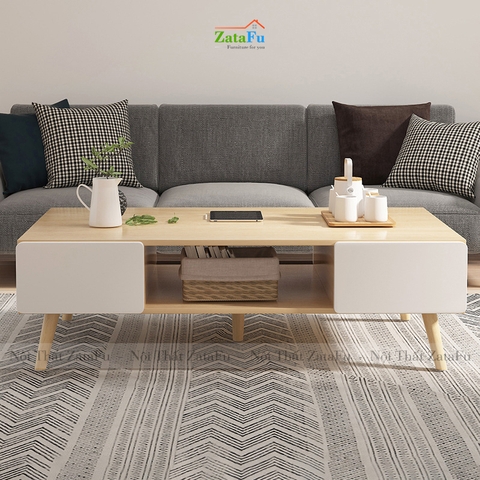 Bàn sofa chân gỗ với 4 hộc tủ kéo thiết kế đơn giản BSF-09