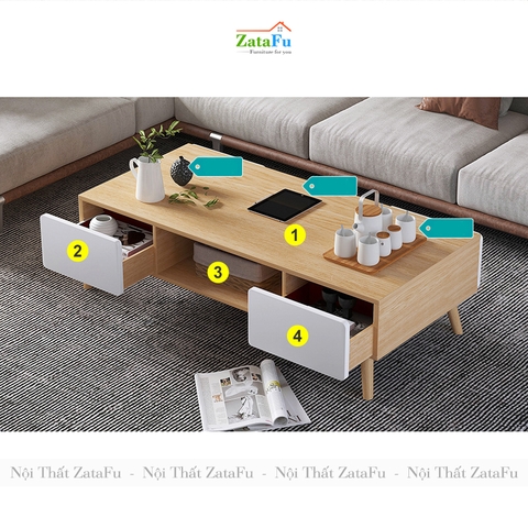 Bàn sofa chân gỗ với 4 hộc tủ kéo thiết kế đơn giản BSF-09