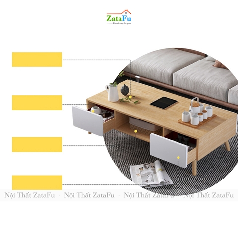 Bàn sofa chân gỗ với 4 hộc tủ kéo thiết kế đơn giản BSF-09