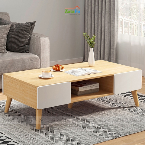 Bàn sofa chân gỗ với 4 hộc tủ kéo thiết kế đơn giản BSF-09