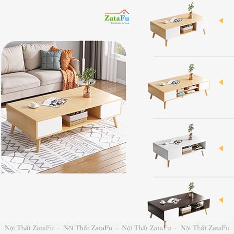 Bàn sofa chân gỗ với 4 hộc tủ kéo thiết kế đơn giản BSF-09