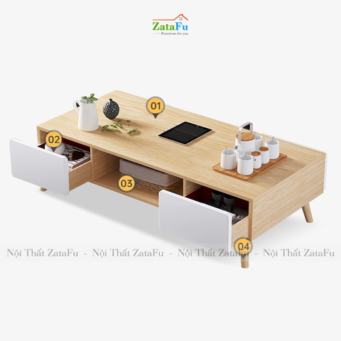 Bàn sofa chân gỗ với 4 hộc tủ kéo thiết kế đơn giản BSF-09