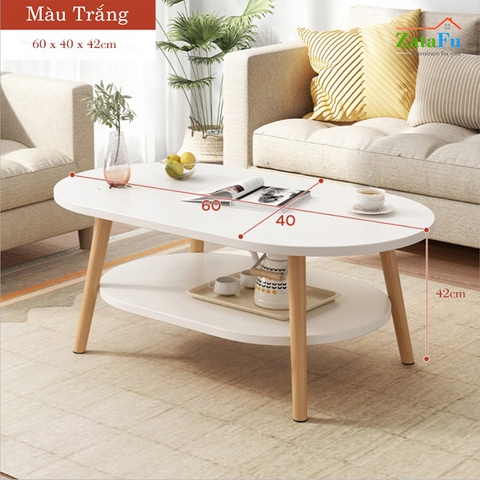 Bàn trà sofa 2 tầng hình trứng chân gỗ thiết kế đơn giản BSF-07