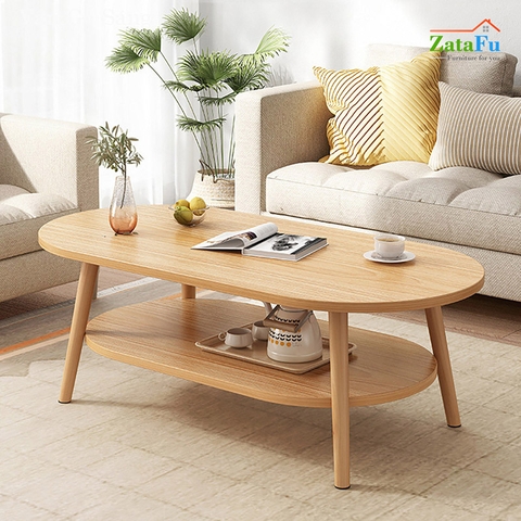 Bàn trà sofa 2 tầng hình trứng chân gỗ thiết kế đơn giản BSF-07