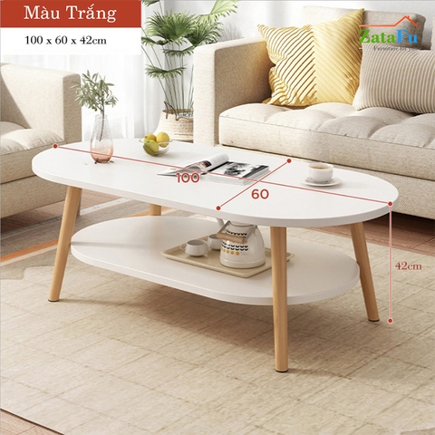 Bàn trà sofa 2 tầng hình trứng chân gỗ thiết kế đơn giản BSF-07