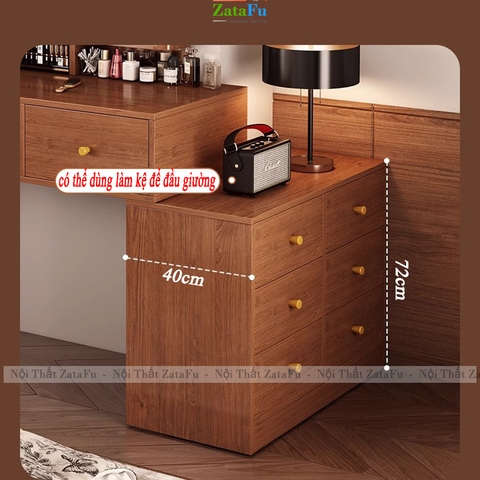 Bàn Trang Điểm Chân Gỗ Tự Nhiên Thiết Kế Nhiều Ngăng Chứa Đồ BTD-30 ZataFu