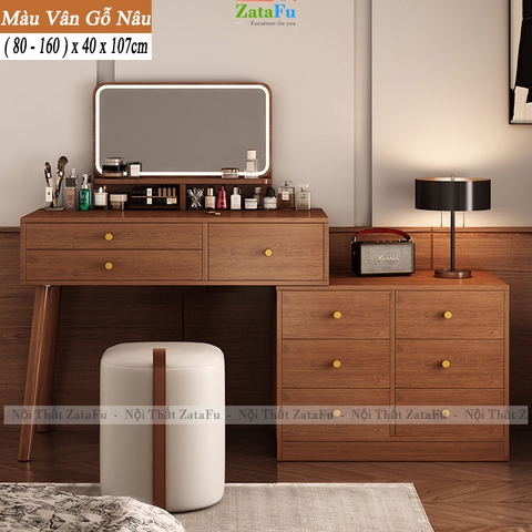 Bàn Trang Điểm Chân Gỗ Tự Nhiên Thiết Kế Nhiều Ngăng Chứa Đồ BTD-30 ZataFu