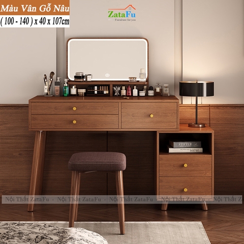 Bàn Trang Điểm Chân Gỗ Tự Nhiên Thiết Kế Nhiều Ngăng Chứa Đồ BTD-30 ZataFu