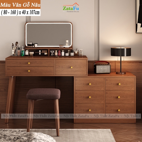 Bàn Trang Điểm Chân Gỗ Tự Nhiên Thiết Kế Nhiều Ngăng Chứa Đồ BTD-30 ZataFu