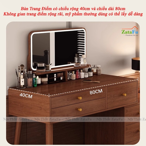 Bàn Trang Điểm Chân Gỗ Tự Nhiên Thiết Kế Nhiều Ngăng Chứa Đồ BTD-30 ZataFu
