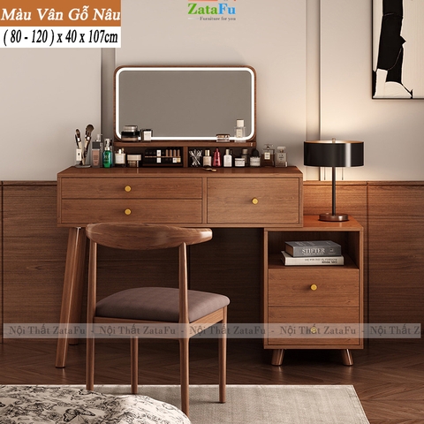 Bàn Trang Điểm Chân Gỗ Tự Nhiên Thiết Kế Nhiều Ngăng Chứa Đồ BTD-30 ZataFu