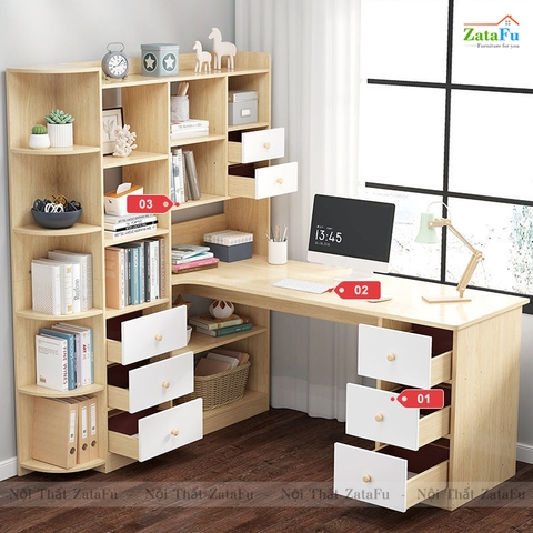 Bàn làm việc, bàn vi tính đi liền kệ sách BLV-52