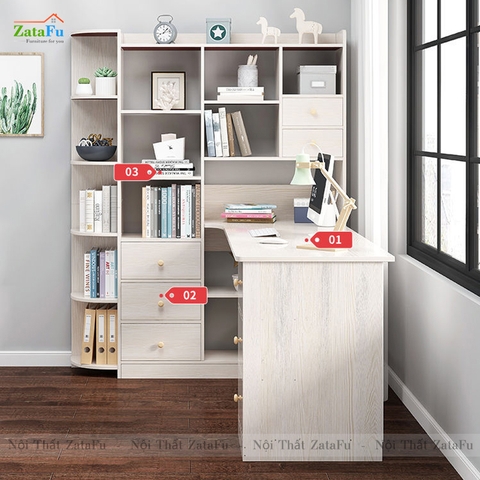 Bàn làm việc, bàn vi tính đi liền kệ sách BLV-52
