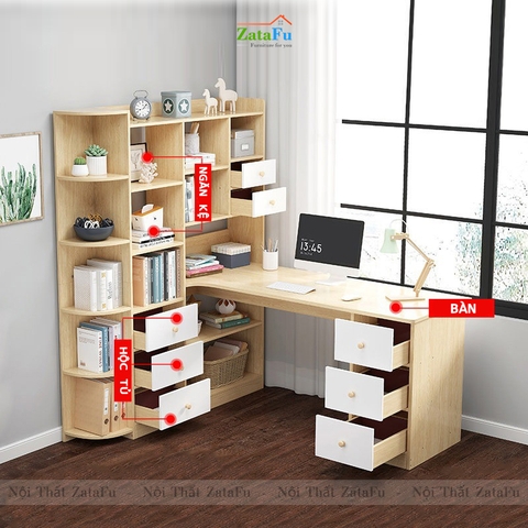 Bàn làm việc, bàn vi tính đi liền kệ sách BLV-52