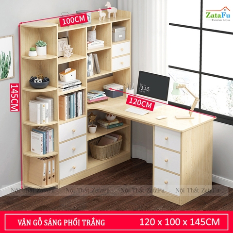 Bàn làm việc, bàn vi tính đi liền kệ sách BLV-52