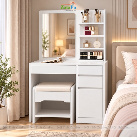 Bàn Trang Điểm Phong Cách Bắc Âu Có Kèm Ghế Thiết Kế Đơn Giản BTD-33 ZataFu