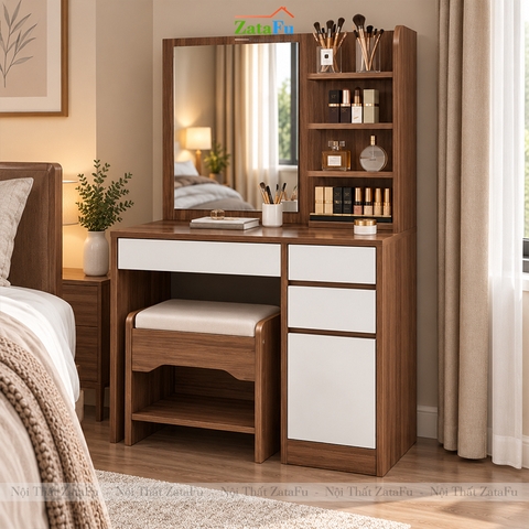 Bàn Trang Điểm Phong Cách Bắc Âu Có Kèm Ghế Thiết Kế Đơn Giản BTD-33 ZataFu