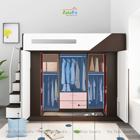 Giường tầng đôi 2 người tích hợp không gian tủ quần áo GG-08