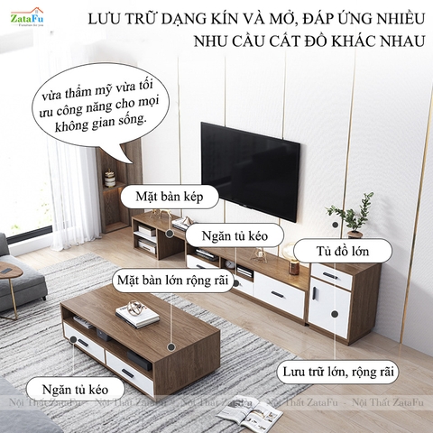 Combo Bàn Trà Sofa, Kệ Tủ Tivi Phòng Khách Thiết Kế Hiện Đại Gỗ MDF BSF-42 ZataFu