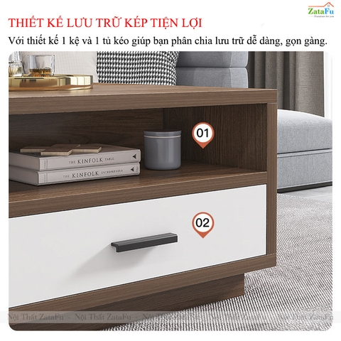 Combo Bàn Trà Sofa, Kệ Tủ Tivi Phòng Khách Thiết Kế Hiện Đại Gỗ MDF BSF-42 ZataFu