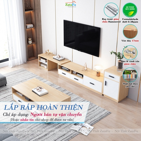 Combo Bàn Trà Sofa, Kệ Tủ Tivi Phòng Khách Thiết Kế Hiện Đại Gỗ MDF BSF-42 ZataFu