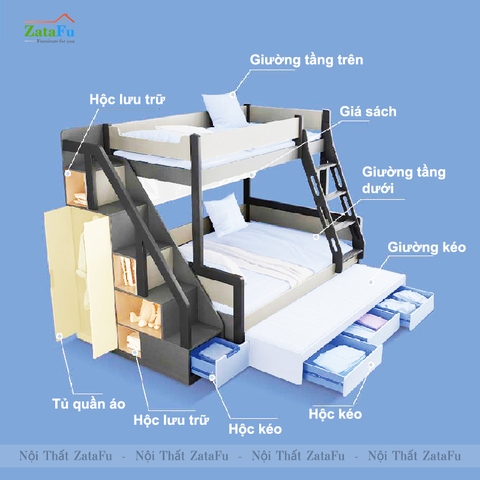 Giường ngủ 2 tầng tích hợp nhiều tiện nghi cho bé GG-32