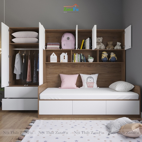 Giường ngủ phối hợp kệ sách, tủ quần áo phòng ngủ GG-21