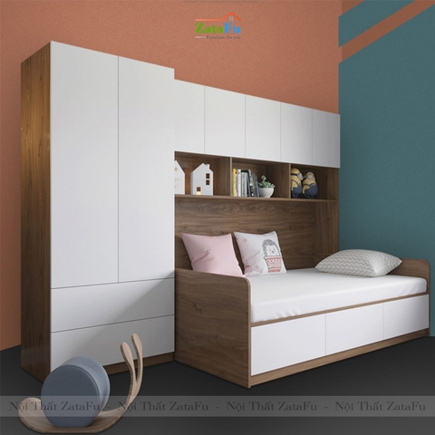 Giường ngủ phối hợp kệ sách, tủ quần áo phòng ngủ GG-21