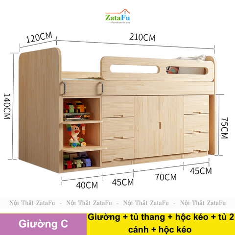Giường ngủ đa năng kết hợp modul nội thất hiện đại cho bé GG-42