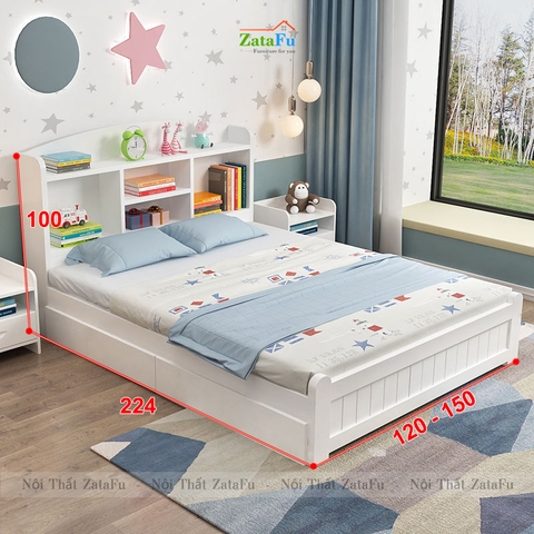 Giường ngủ gỗ kết hợp kệ sách đầu giường xinh xắn cho bé GG-36