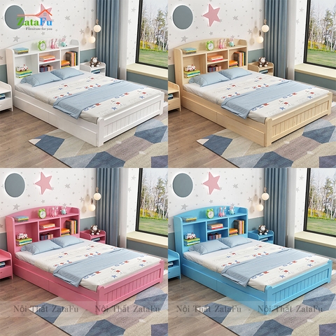 Giường ngủ gỗ kết hợp kệ sách đầu giường xinh xắn cho bé GG-36