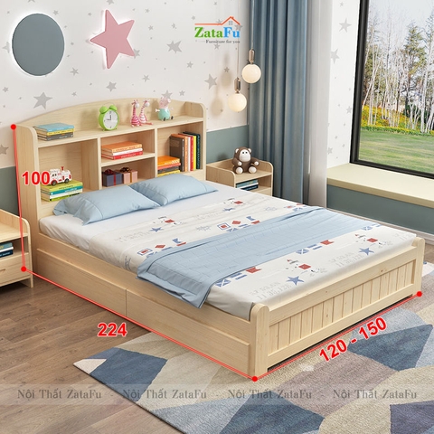 Giường ngủ gỗ kết hợp kệ sách đầu giường xinh xắn cho bé GG-36
