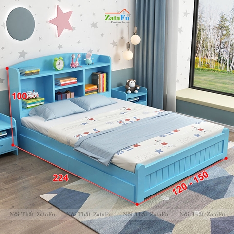 Giường ngủ gỗ kết hợp kệ sách đầu giường xinh xắn cho bé GG-36