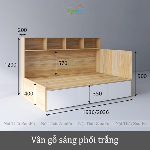 Giường ngủ kèm kệ trang trí và hộc kéo đơn giản GG-15