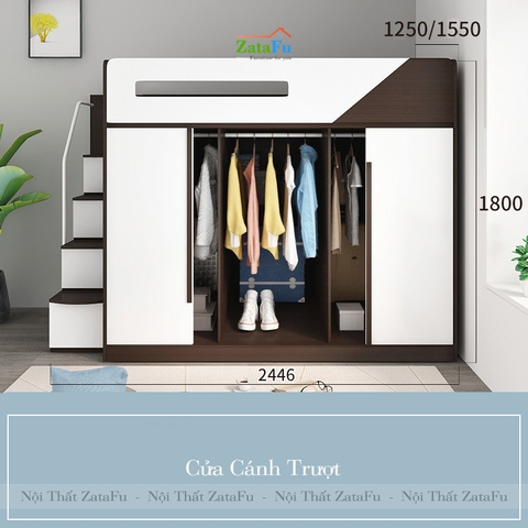 Giường tầng đôi 2 người tích hợp không gian tủ quần áo GG-08