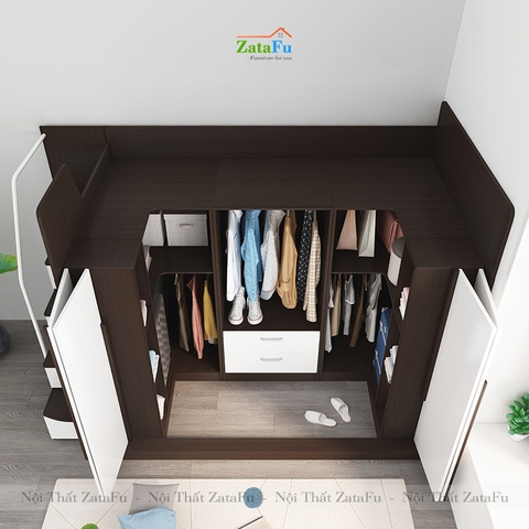 Giường tầng đôi 2 người tích hợp không gian tủ quần áo GG-08