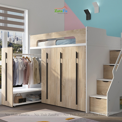 Giường tầng cho trẻ tích hợp tủ quần áo và ngăn đựng sách GG-07
