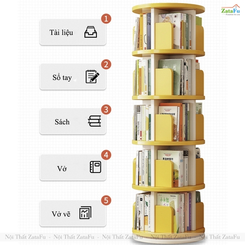 Kệ Đựng Sách Xoay 360 Độ Kệ Gỗ Trang Trí Xoay Cho Bé KTT-135 ZataFu