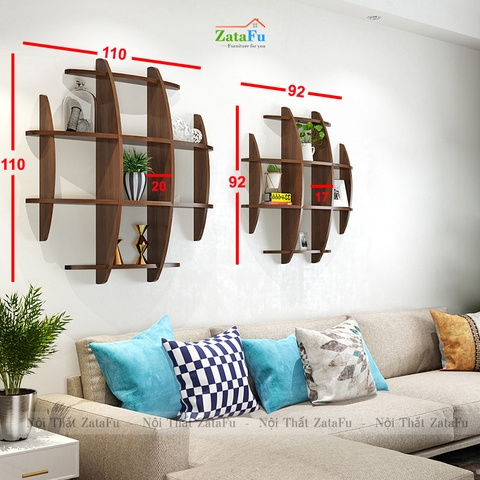 Kệ decor gắn tường sáng tạo hình tròn caro đan chéo KTT-105