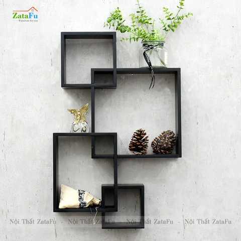 Kệ decor gắn tường ô vuông lồng ghép ấn tượng KTT-121