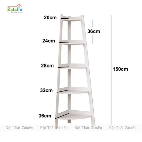 Kệ gỗ góc tường trang trí 5 tầng thiết kế hình quạt KTT-108