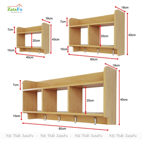 Kệ sách, kệ trang trí, kệ móc đồ treo tường đa năng KTT-82