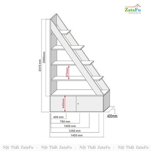 Kệ Sách Ngăn Phòng Khách, Kệ Trang Trí Showroom Hình Tam Giác KTT-40