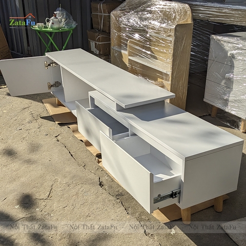 Tủ kệ tivi chân gỗ kéo giãn kích thước KTV-02