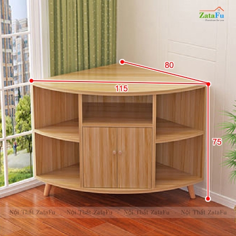 Tủ kệ tivi góc tường chân gỗ độc đáo KTV-41