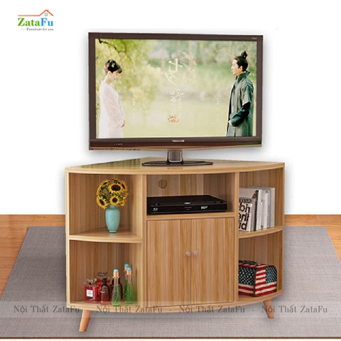 Tủ kệ tivi góc tường chân gỗ độc đáo KTV-41
