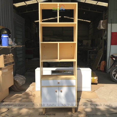 Tủ trang trí đựng sách chân gỗ KTT-22