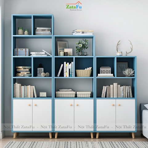 Tủ Sách Chân Gỗ Trang Trí KTT-24
